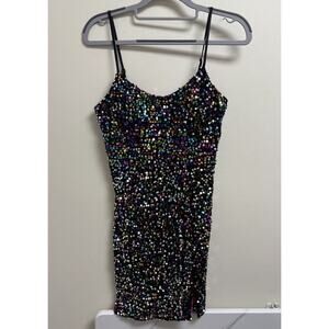 Pear Culture Multi-Colored Sequined Mini Dress Size 3/4